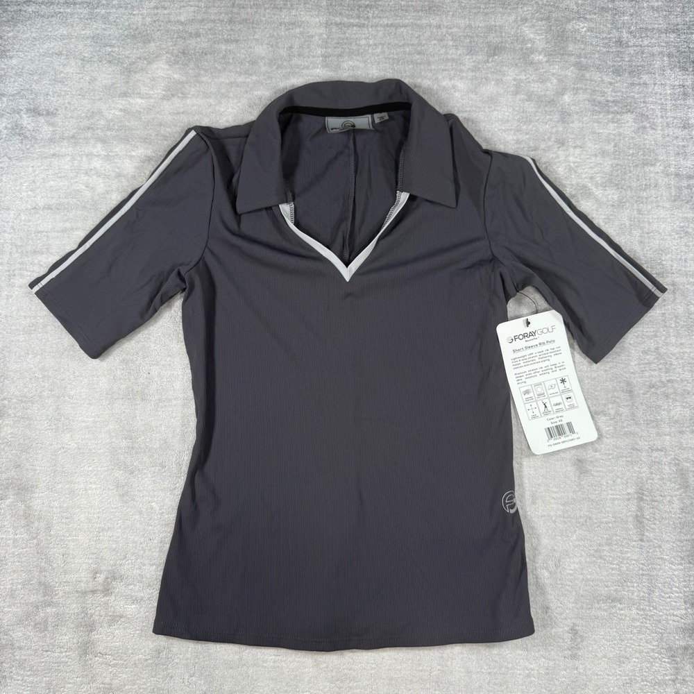 Foray Golf Shirt Womens XS Grey V Neck Athletic Sleeve Rib Polo Performance Nwt